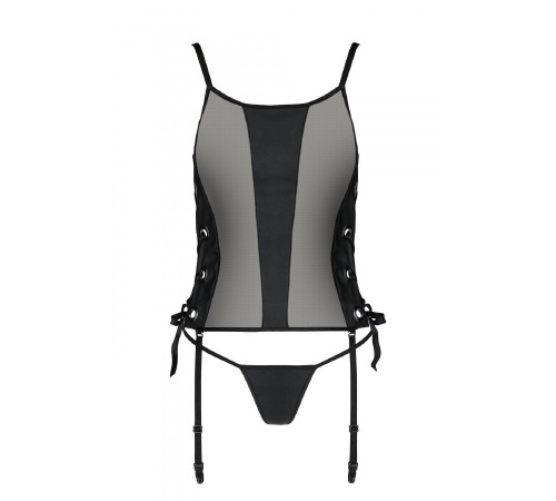 Сітчастий корсет з екошкіри, з люверсами та знімними пажами Malwia Corset black XXL/XXXL — Passion