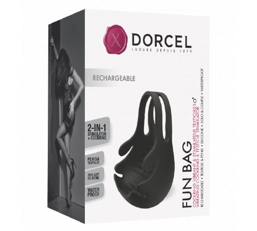 Эрекционное кольцо с вибрацией и стимуляцией мошонки Dorcel FUN BAG, перезаряжаемое