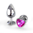 Металлическая анальная пробка Сердце L с Темно розовым кристаллом , длина 9см, диаметр 4см