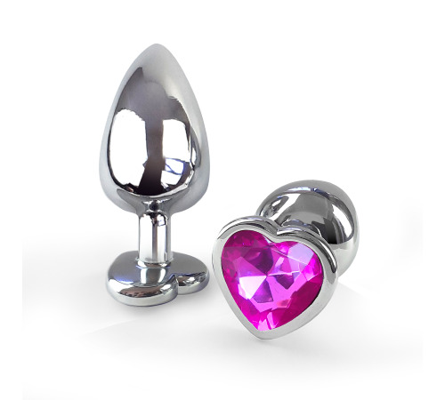Металева анальна пробка Серце L з Темно-рожевим кристалом, довжина 9см, діаметр 4см