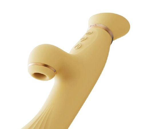 Вібратор з підігрівом та вакуумною стимуляцією ZALO ROSE RABBIT YELLOW