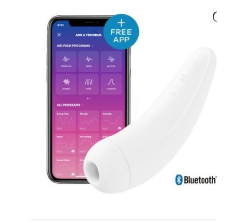 Вакуумный клиторальный стимулятор Satisfyer Curvy 2+ White с управлением через интернет