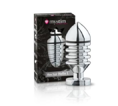 Металева анальна пробка Mystim Hector Helix L для електростимулятора, діаметр 5 см