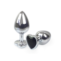 Металлическая анальная пробка Сердце М с Черным кристаллом , длина 8см, диаметр 3,4см