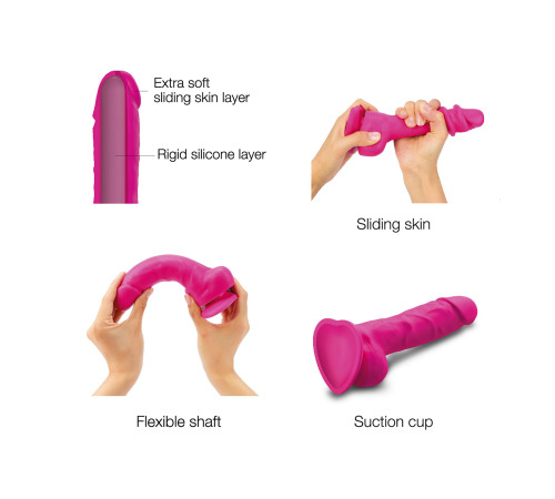 Реалістичний фалоімітатор Strap-On-Me Sliding Skin Realistic Dildo Fuchsia - M, ефект рухливої шкіри