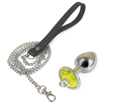 Металева анальна пробка L з повідцем, діаметр 4 см