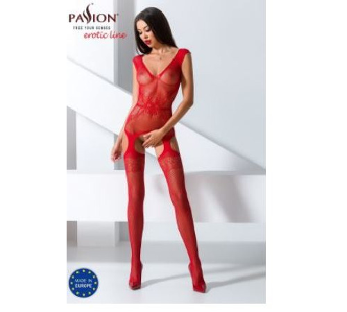 Сітчастий бодістокінг Passion BS062 One Size, Red, комбінезон, імітація панчіх, відкритий доступ