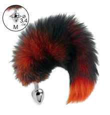 Металева анальна пробка з хвостом, розмір М, колір Чорно/Рудий