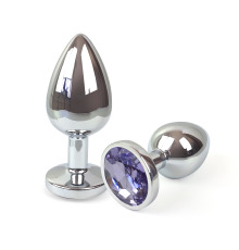 Металлическая анальная пробка L с Светло фиолетовым кристаллом , длина 9см, диаметр 4см