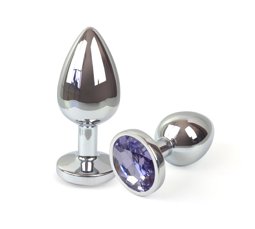Металлическая анальная пробка L с Светло фиолетовым кристаллом , длина 9см, диаметр 4см