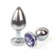 Металлическая анальная пробка L с Светло фиолетовым кристаллом , длина 9см, диаметр 4см