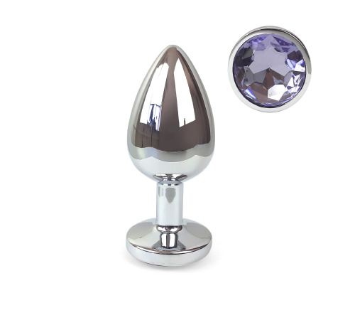 Металлическая анальная пробка L с Светло фиолетовым кристаллом , длина 9см, диаметр 4см
