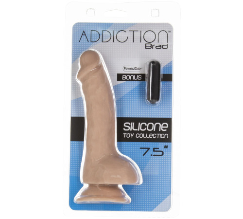 Изогнутый фаллоимитатор на присоске ADDICTION — BRAD 7,5″ Dildo With Balls, Beige