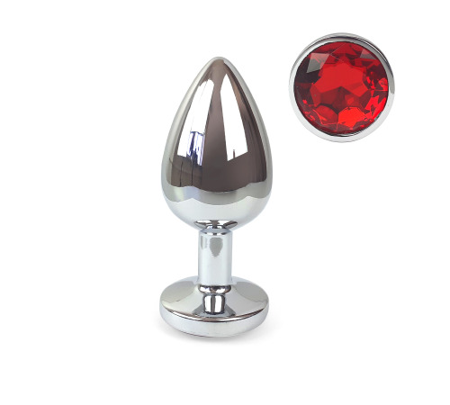 Металлическая анальная пробка L с Красным кристаллом , длина 9см, диаметр 4см
