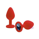 Силиконовая анальная пробка с кристаллом М, красная, 3,4; 8,0