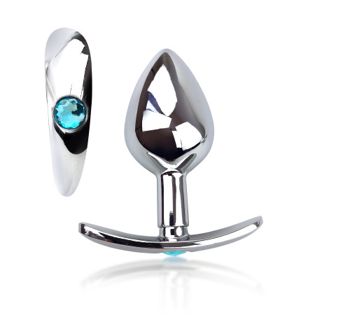 Металева анальна пробка для довготривалого носіння з Блакитним кристалом М, Діаметр 3,2, Довжина 7,5