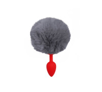 Силіконова анальна пробка S Червона з Сірим хвостиком