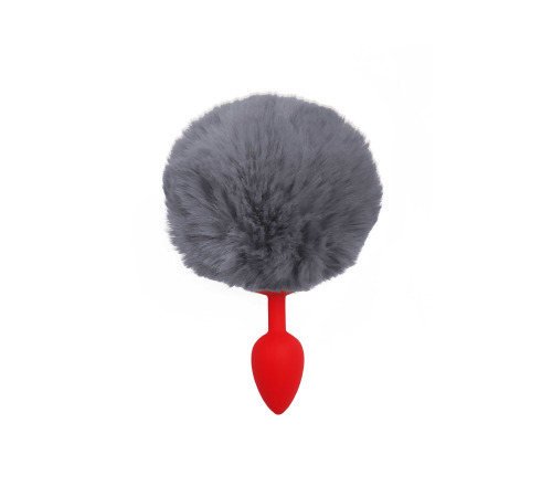 Силіконова анальна пробка S Червона з Сірим хвостиком