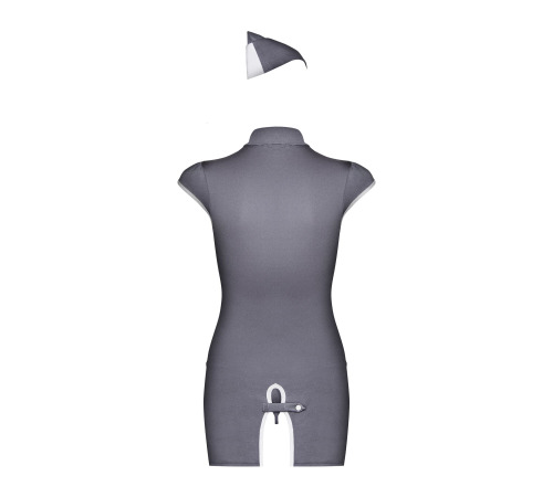 Эротический костюм стюардессы Obsessive Stewardess 3 pcs costume grey L/XL, серый, платье, стринги,пилотка