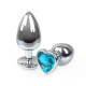 Металева анальна пробка Серце L з Блакитним кристалом, довжина 9см, діаметр 4см