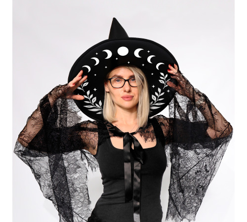 Ведьминская шляпа с фазами луны – аксессуар для костюма ведьмы на Хэллоуин