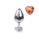 Металева анальна пробка Серце М з Помаранчевим кристалом, довжина 8см, діаметр 3,4см