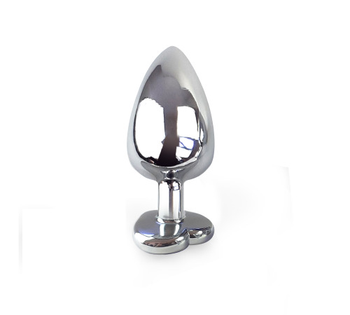 Металева анальна пробка Серце L з Темно-рожевим кристалом, довжина 9см, діаметр 4см