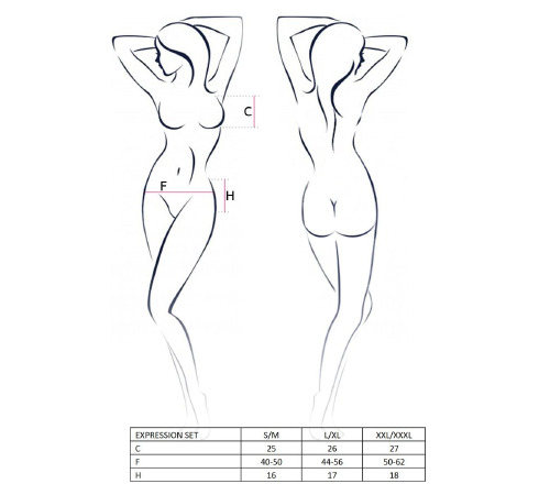 Комплект белья EXPRESSION SET black L/XL - Passion: лиф сетчатый, юбочка и стринги