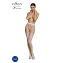 Эротические колготки-бодистокинг Passion ECO S004 white, закрытые трусики, декор, подвязки