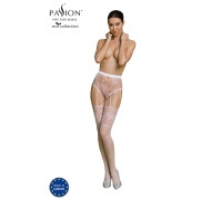 Эротические колготки-бодистокинг Passion ECO S004 white, закрытые трусики, декор, подвязки