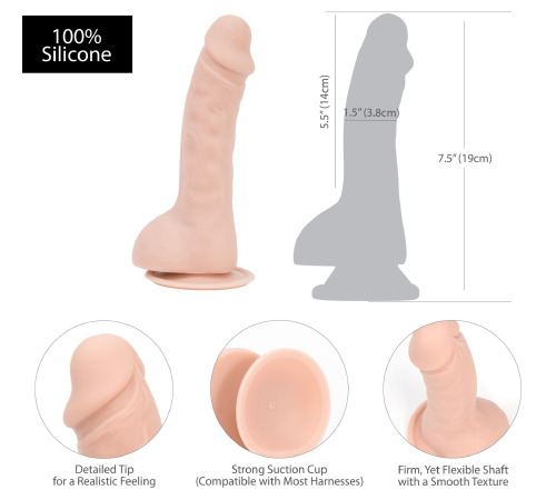 Изогнутый фаллоимитатор на присоске ADDICTION — BRAD 7,5″ Dildo With Balls, Beige