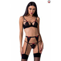 Комплект білизни PERDITA SET black XXL/XXXL - Passion Exclusive: стрепи: ліф, стрінги та пояс для панчох