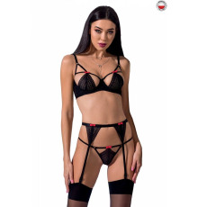 Комплект белья PERDITA SET black XXL/XXXL - Passion Exclusive: стрэпы: лиф, стринги и пояс для чулок