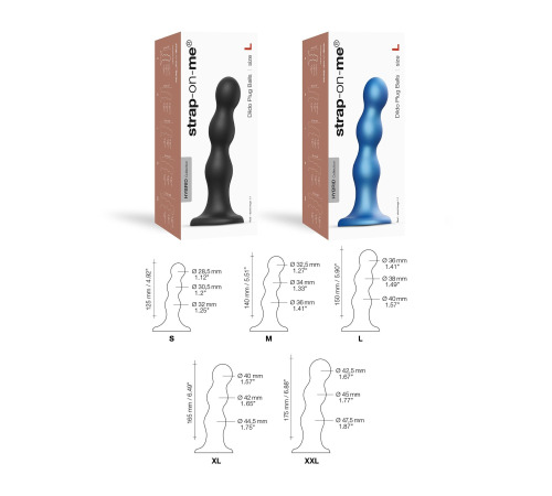 Насадка для страпона Strap-On-Me Dildo Plug Balls Blue Metallic L