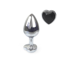Металлическая анальная пробка Сердце М с Черным кристаллом , длина 8см, диаметр 3,4см