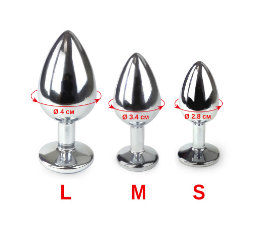 Металлическая анальная пробка L с Светло фиолетовым кристаллом , длина 9см, диаметр 4см