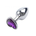 Анальная пробка Silver Metal Heart Dark Violet, S