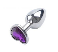 Анальная пробка Silver Metal Heart Dark Violet, S