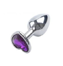 Анальна пробка Silver Metal Heart Dark Violet, S