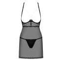 Прозрачная сорочка с открытой грудью Obsessive Pearlove chemise & thong black S/M, трусики