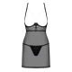 Прозрачная сорочка с открытой грудью Obsessive Pearlove chemise & thong black S/M, трусики