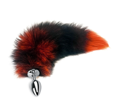 Металева анальна пробка з хвостом, розмір М, колір Чорно/Рудий