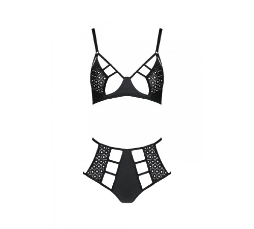 Комплект из эко-кожи Passion Tamaris Set black L/XL: бюстгальтер и трусики с перфорацией