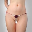 Сексуальные трусики с жемчугом и розочкой Aurora бургунд, размер XS-M