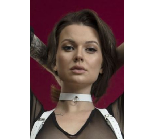 Чокер з кільцем для повідця Feral Feelings - Choker білий, натуральна шкіра
