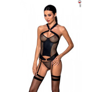 Сітчастий комплект корсет з халтером, зйомні підв'язки та трусики Amanda Corset black S/M - Passion
