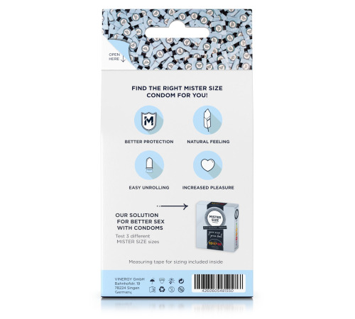 Набор презервативов Mister Size test-set 53–57–60, 3 размера + линейка, толщина 0,05 мм