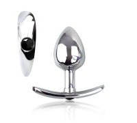 Металлическая анальная пробка для длит. ношения с Черным кристаллом S, Диаметр 2,5, Длина 6,5