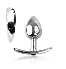 Металлическая анальная пробка для длит. ношения с Черным кристаллом S, Диаметр 2,5, Длина 6,5