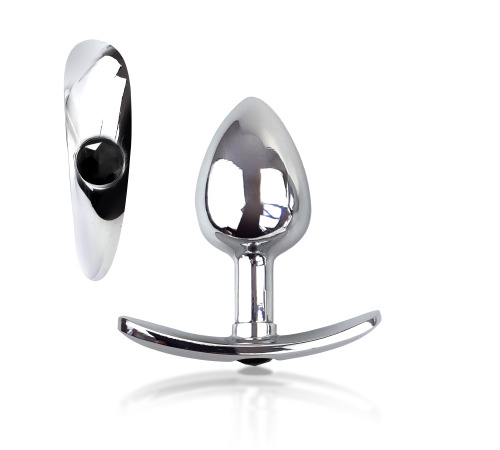 Металева анальна пробка для довготривалого носіння з Чорним кристалом S, Діаметр 2,5, Довжина 6,5